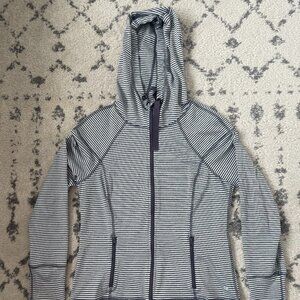 90 Degree Navy Blue/White Striped Zip-Up Jacket, M